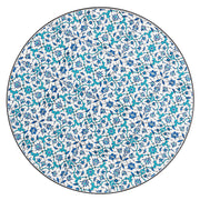 Mediterrán stílusú, fekete színű, fém kerti asztal kék színű, kerámia berakásokkal