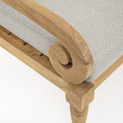 orientál stílusú, 3 személyes teakfa kanapé homokszínű UV-álló párnákkal