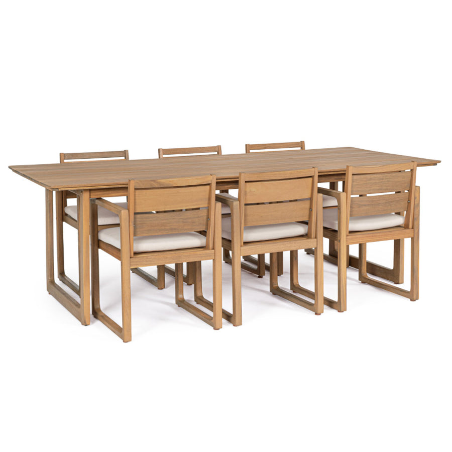 Adrian 7 darabos akácfa kerti étkezőgarnitúra 240x100 cm-es asztallal – teljes szett nézet