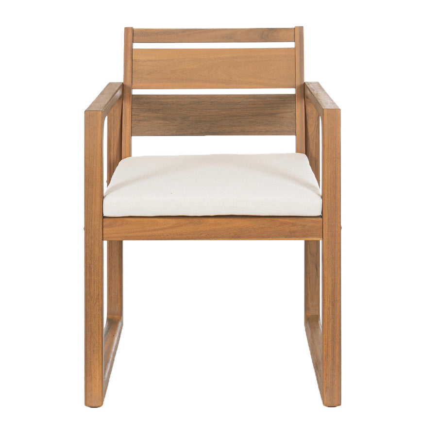 Adrian akácfa kültéri étkezőszék bézs ülőpárnával – front nézet