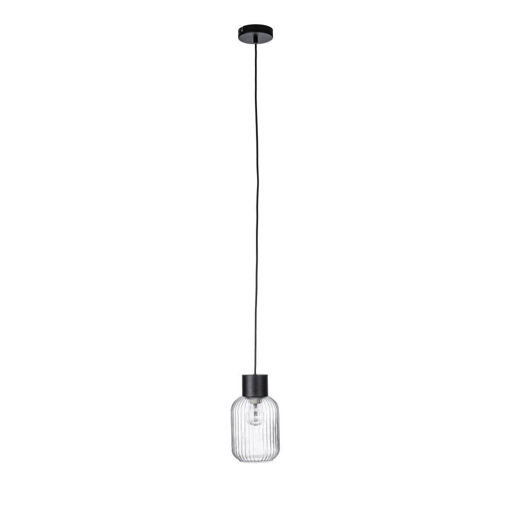 Kortárs stílusú üvegbúrás függeszték lámpa fekete színű dekorfoglalatban