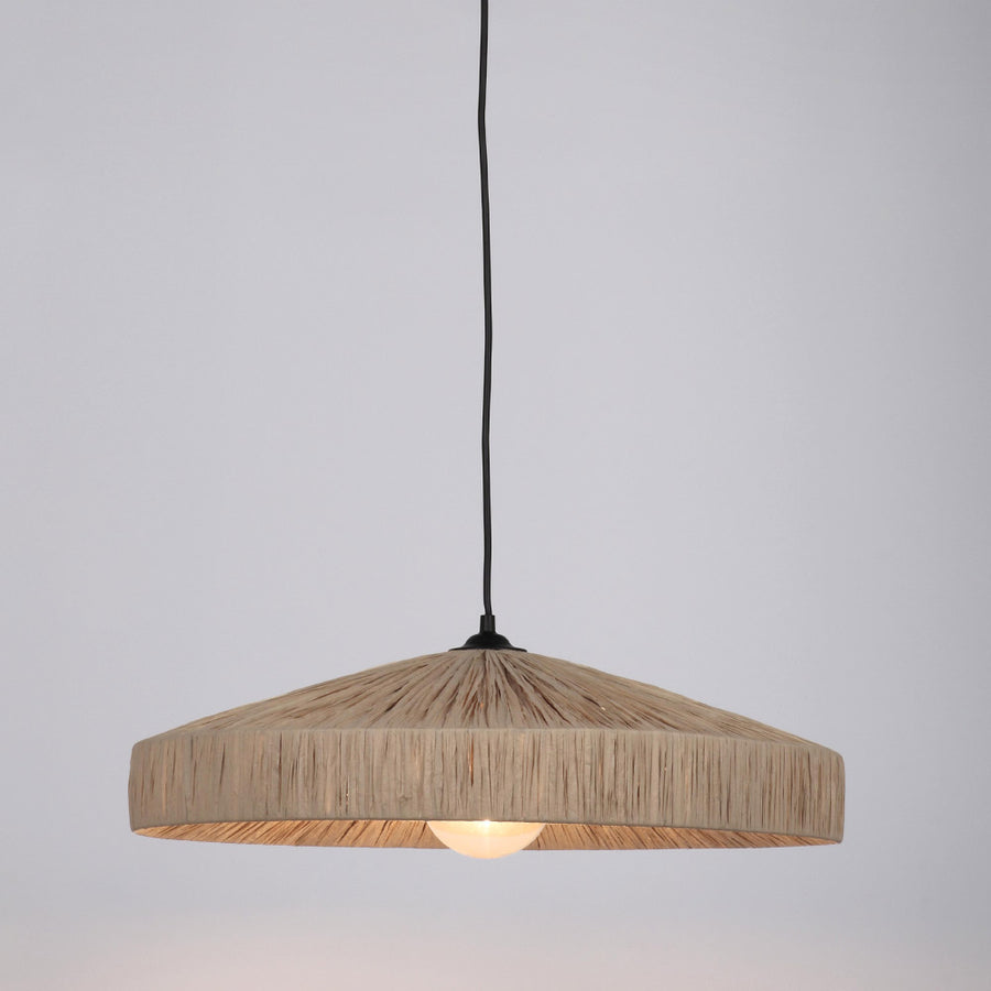 Kortárs stílusú, natúr színű raffiából szőtt, design függeszték lámpa