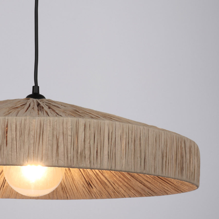 Kortárs stílusú, natúr színű raffiából szőtt, design függeszték lámpa