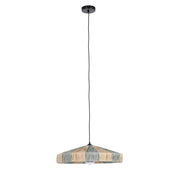 Kortárs stílusú, natúr és világoskék színű raffiából szőtt, design függeszték lámpa