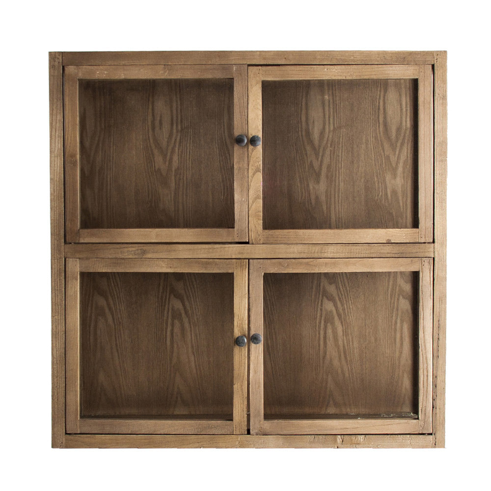 Loft stílusú vitrines szekrénymodul natúr újrahasznosított fenyőfából – frontnézet