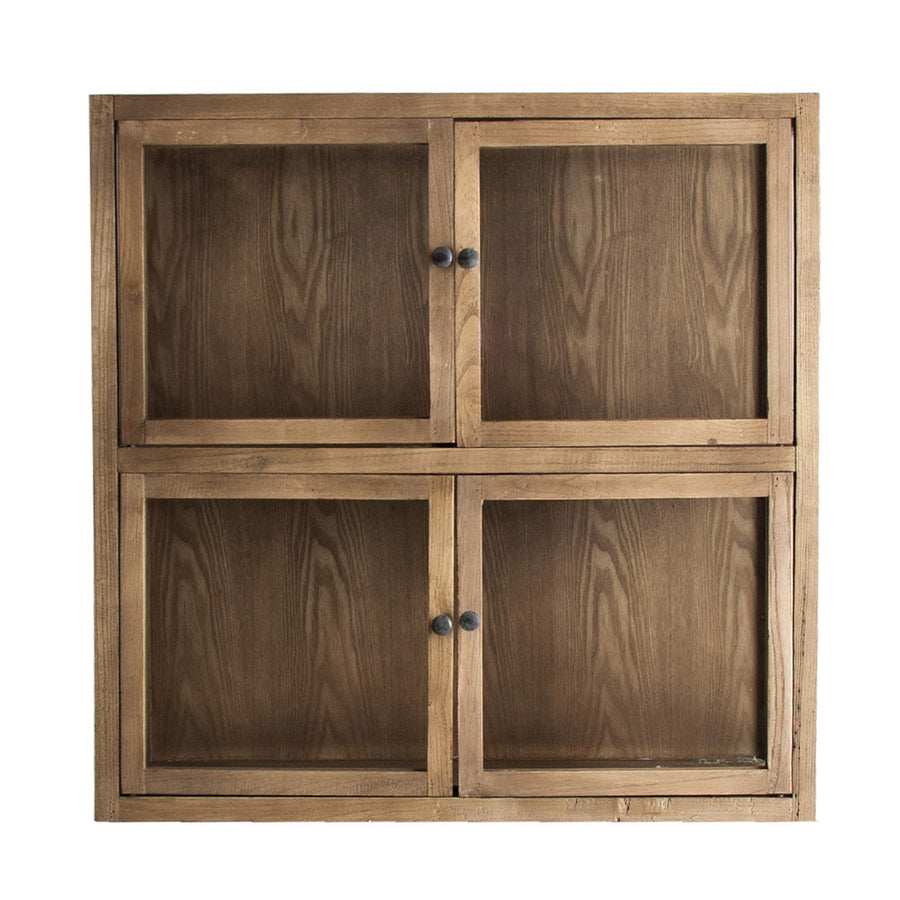 Loft stílusú vitrines szekrénymodul natúr újrahasznosított fenyőfából – frontnézet