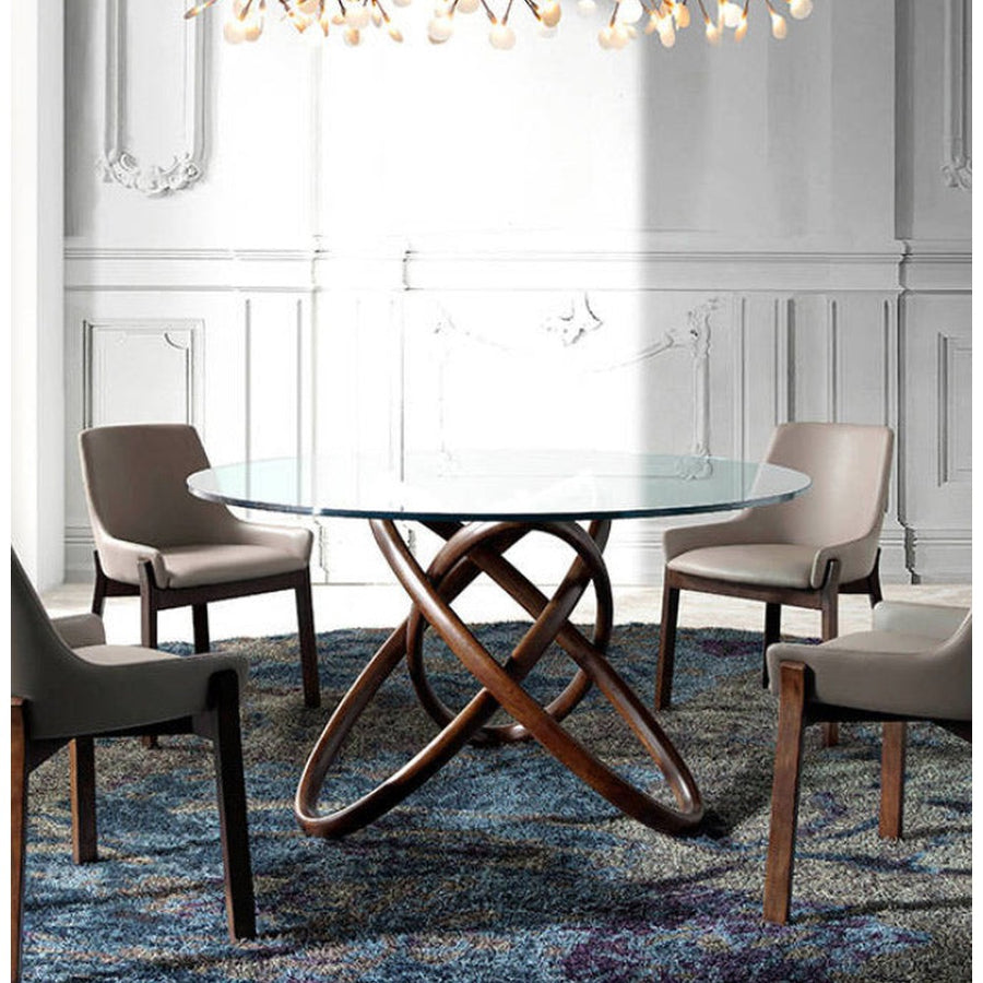 Kortárs stílusú, kőrisfából készült, dizájn étkezőasztal edzett üveglappal.