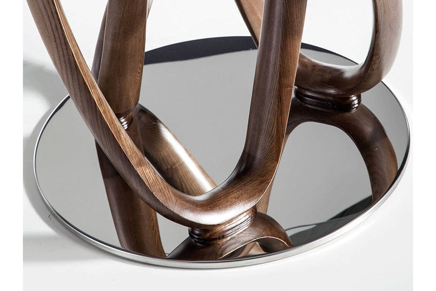 Kortárs stílusú, kőrisfából készült, dizájn étkezőasztal edzett üveglappal.