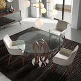 Kortárs stílusú, kőrisfából készült, dizájn étkezőasztal edzett üveglappal.