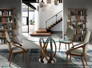 Kortárs stílusú, kőrisfából készült, dizájn étkezőasztal edzett üveglappal.