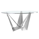 Kortárs stílusú, krómszínű, acélból készült, dizájn étkezőasztal edzett üveglappal.