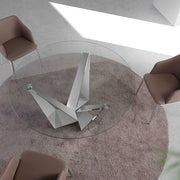 Kortárs stílusú, krómszínű, acélból készült, dizájn étkezőasztal edzett üveglappal.