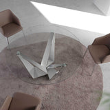 Kortárs stílusú, krómszínű, acélból készült, dizájn étkezőasztal edzett üveglappal.