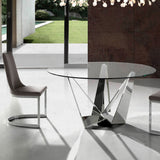 Kortárs stílusú, krómszínű, acélból készült, dizájn étkezőasztal edzett üveglappal.