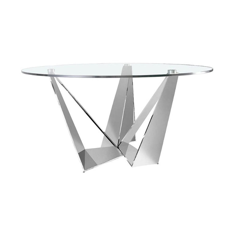 Kortárs stílusú, krómszínű, acélból készült, dizájn étkezőasztal edzett üveglappal.