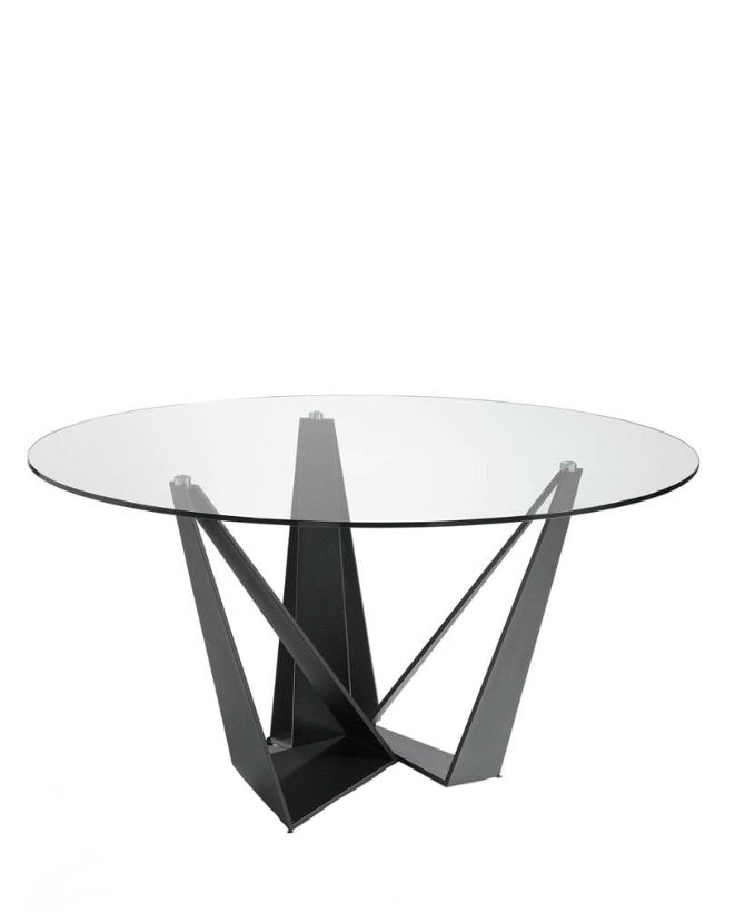 Kortárs stílusú,  fekete színű, acélból készült, dizájn étkezőasztal edzett üveglappal.