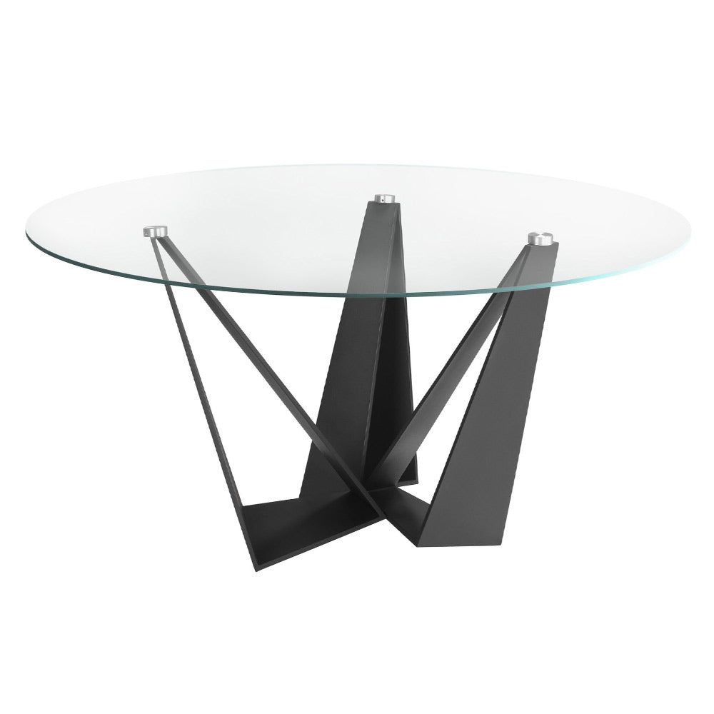 Kortárs stílusú,  fekete színű, acélból készült, dizájn étkezőasztal edzett üveglappal.
