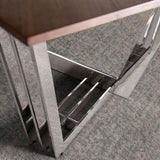 Kortárs stílusú, nagyméretű, diófa furnérral borított, dizájn étkezőasztal krómszínű lábakkal. 