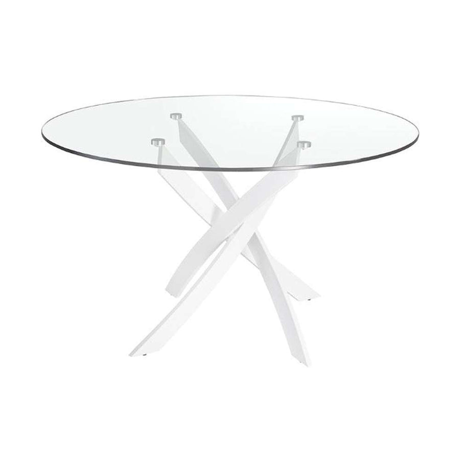 Kortárs stílusú, fehér színű, acélból készült, dizájn étkezőasztal edzett üveglappal.