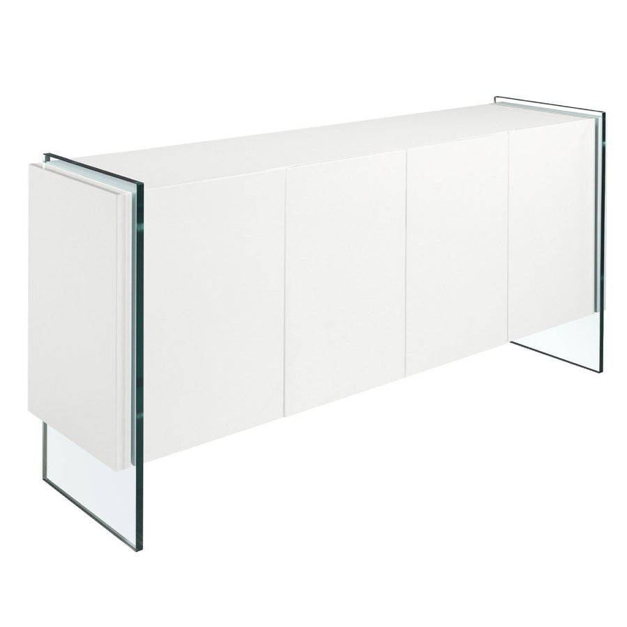 Angel Cerdá 170 cm magasfényű fehér komódszekrény edzett üveg lábakkal