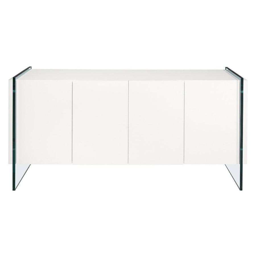 Fehér dizájn komód elölnézetben üveg lábazattal