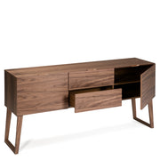 Kortárs stílusú, diófa furnérral borított, dizájn komódszekrény.