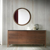 Kortárs stílusú, diófa furnérral borított, dizájn komódszekrény porcelán fedlappal.