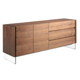 Angel Cerdá kortárs dizájn komódszekrény diófa furnérral és edzett üveg lábakkal 180 cm