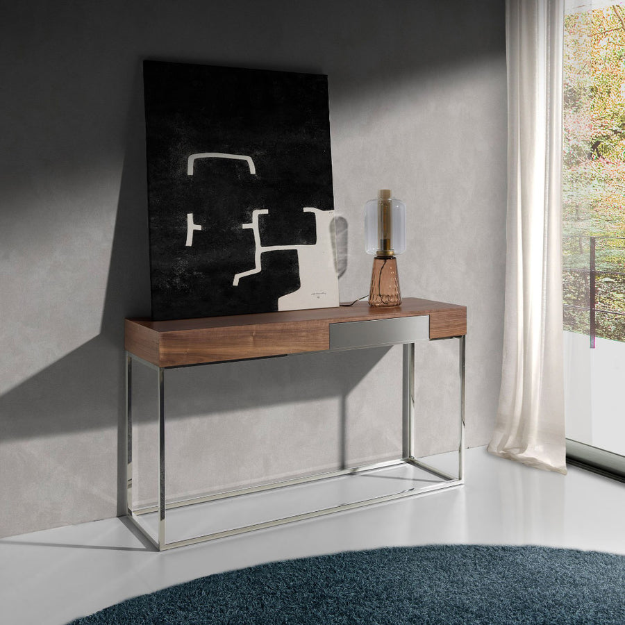Angel Cerdá diófa konzolasztal enteriőrben modern nappaliban