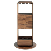 Kortárs stílusú, diófa furnérral borított, forgatható, dizájn bárszekrény.