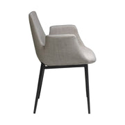Kortárs stílusú, szürke színű szövettel kárpitozott, acél szerkezetű, dizájn étkezőszék.
