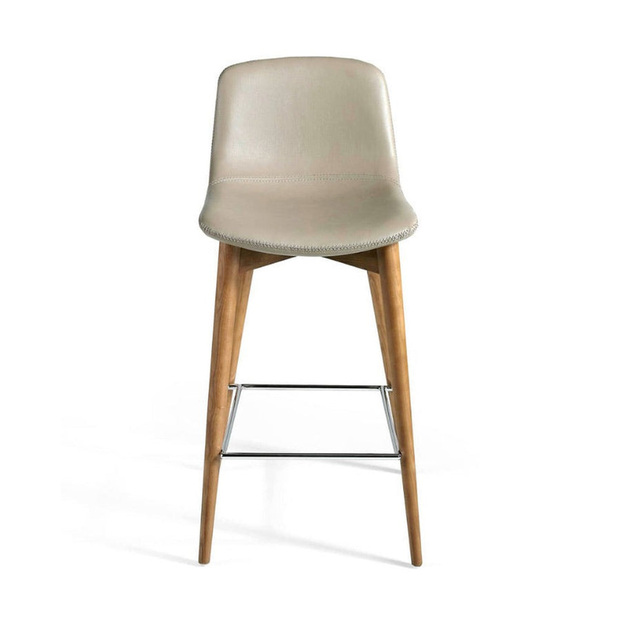 Kortárs stílusú, kőrisfából és fémből készült, dizájn bárszék szürke műbőrrel.