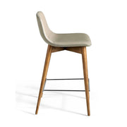 Kortárs stílusú, kőrisfából és fémből készült, dizájn bárszék szürke műbőrrel.