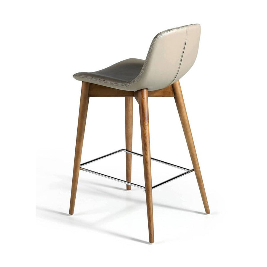Kortárs stílusú, kőrisfából és fémből készült, dizájn bárszék szürke műbőrrel.