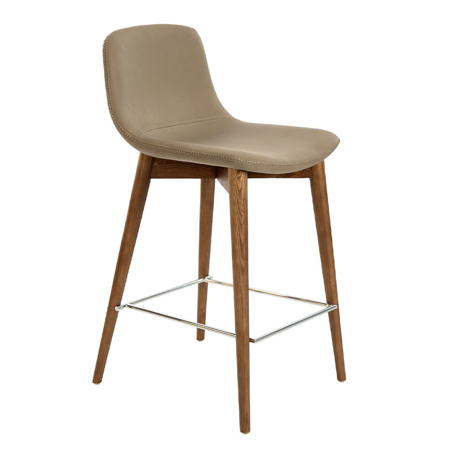 Angel Cerdá taupe műbőr bárszék kőrisfa lábakkal és króm lábtartóval
