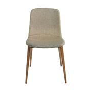 Bézs színű szövettel kárpitozott, kőrisfából készült étkezőszék.