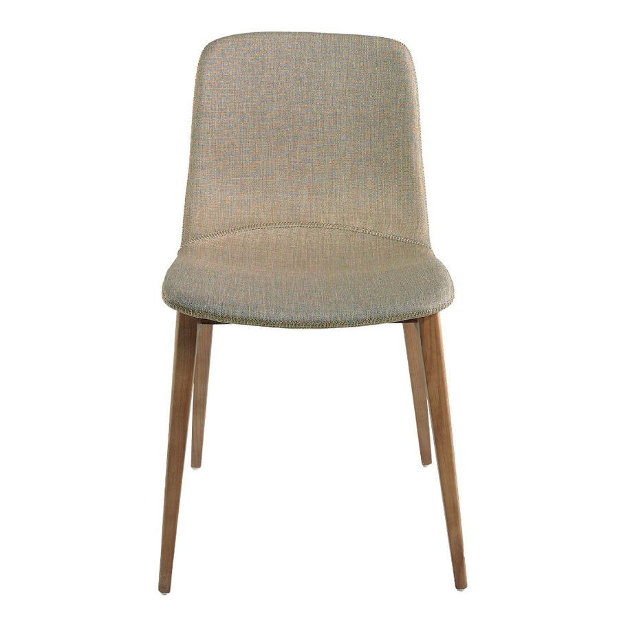 Bézs színű szövettel kárpitozott, kőrisfából készült étkezőszék.