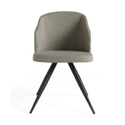 Kortárs stílusú, szürke színű szövettel kárpitozott, acél szerkezetű étkezőszék.