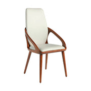 Krémszínű műbőrrel kárpitozott, kőrisfából készült, formatervezett dizájn étkezőszék.