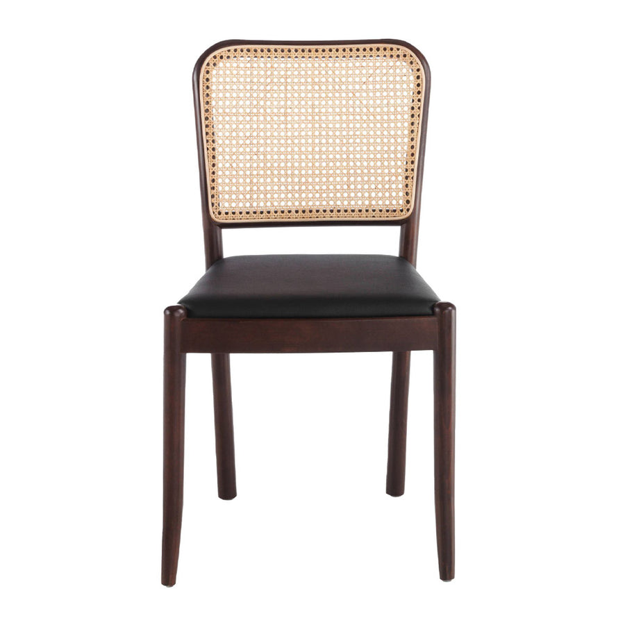 Angel Cerdá rattan háttámlás étkezőszék elölnézetben diószínű vázzal