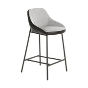 Kortárs, fekete fémvázas, dizájn bárszék szürke szövet és fekete műbőr kárpitozással.