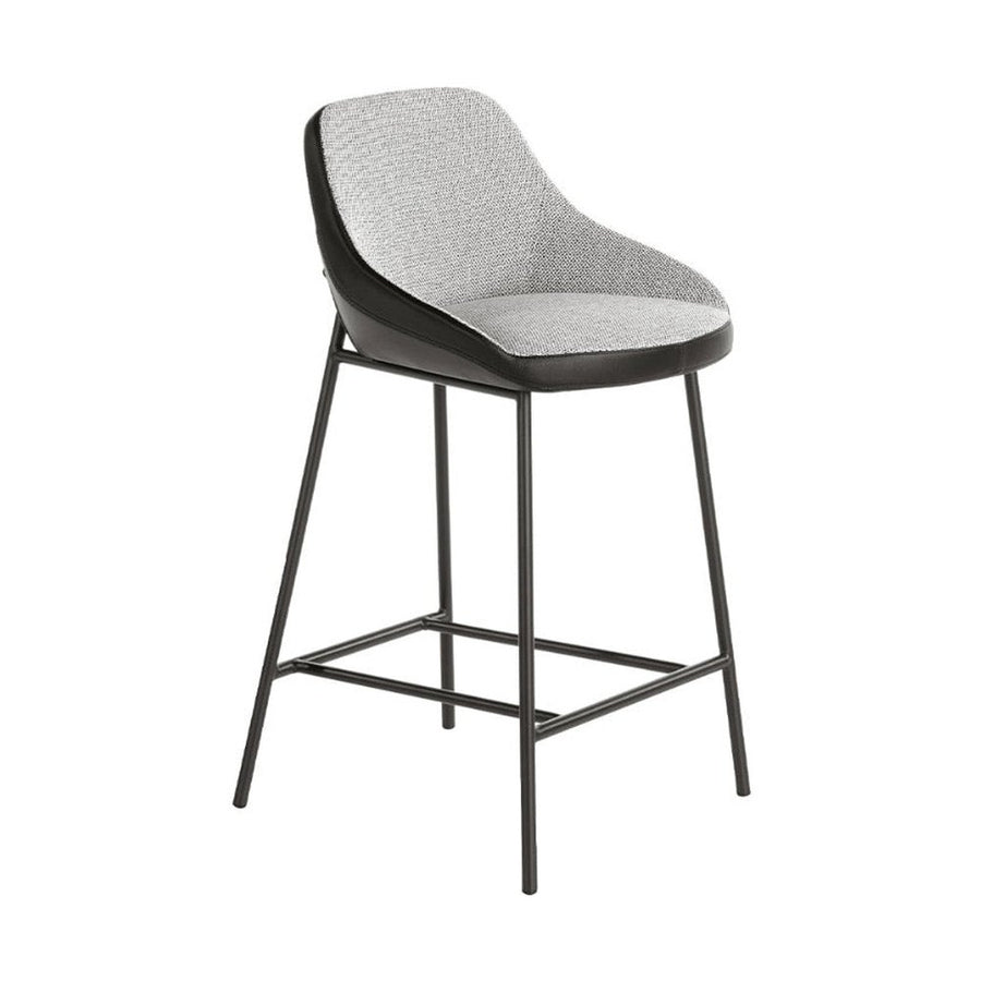 Kortárs, fekete fémvázas, dizájn bárszék szürke szövet és fekete műbőr kárpitozással.