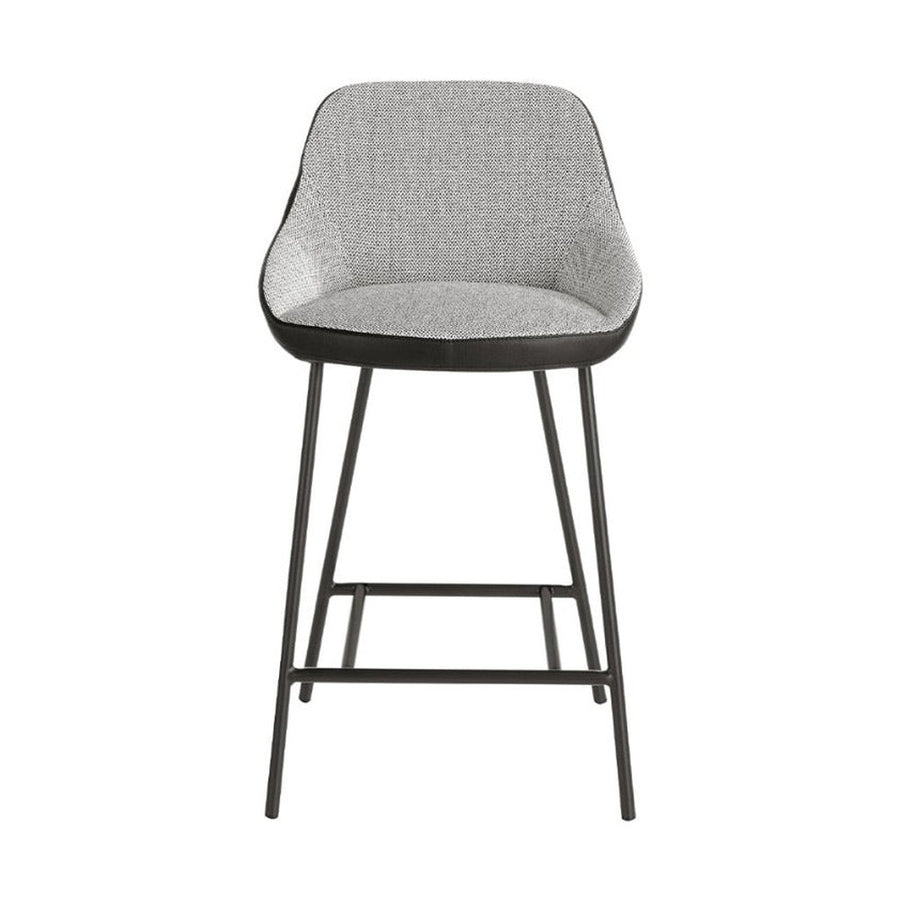 Kortárs, fekete fémvázas, dizájn bárszék szürke szövet és fekete műbőr kárpitozással.