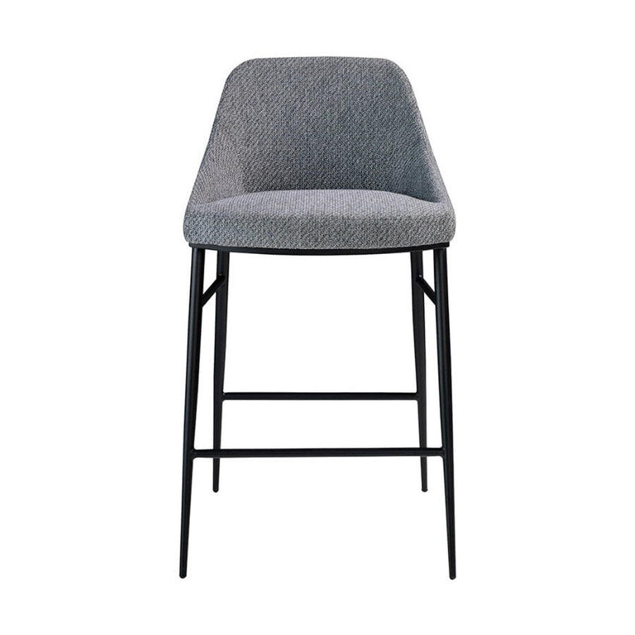 Kortárs stílusú, szürke színű szövettel kárpitozott, fekete fémvázas, dizájn bárszék.