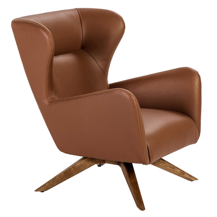 Angel Cerdá barna műbőr forgatható design fotel diószínű kőrisfa lábakkal