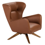 Angel Cerdá barna műbőr forgatható design fotel diószínű kőrisfa lábakkal