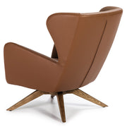 Kortárs stílusú, barna színű műbőrrel kárpitozott, forgatható, dizájn pihenőfotel