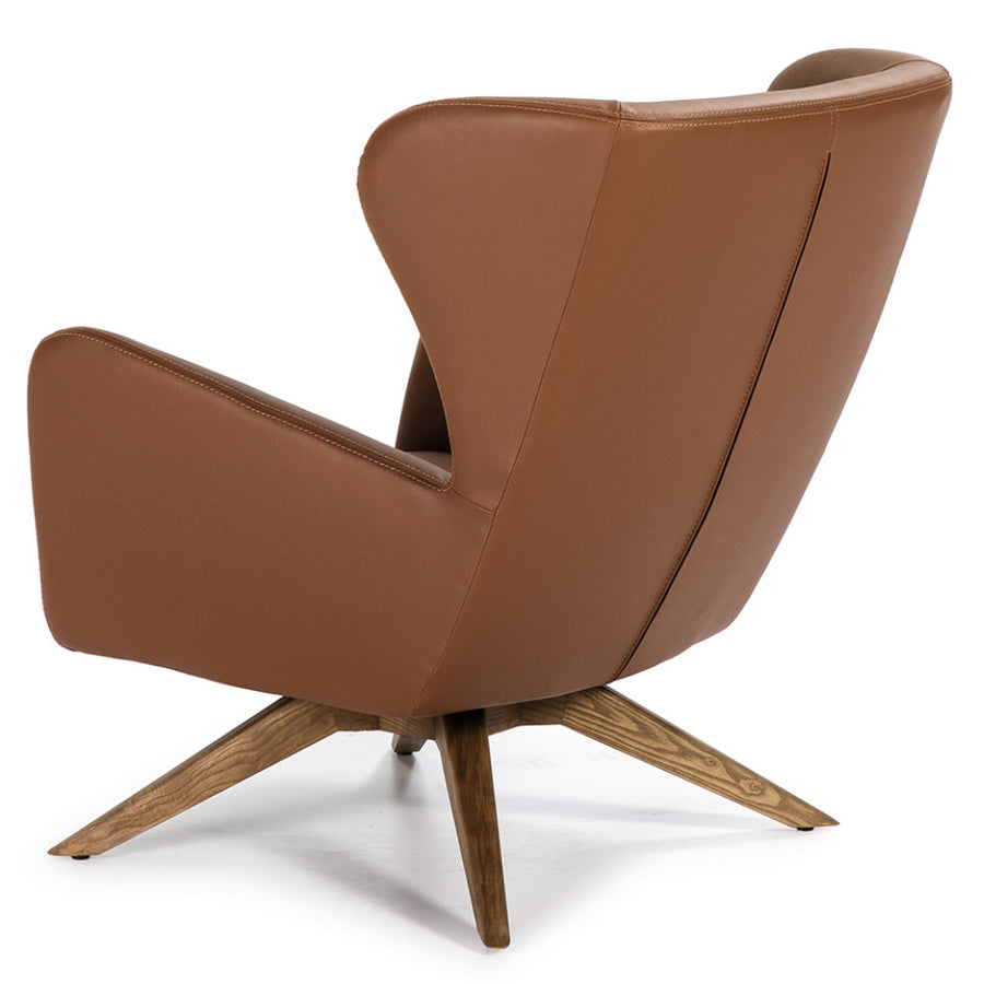 Kortárs stílusú, barna színű műbőrrel kárpitozott, forgatható, dizájn pihenőfotel