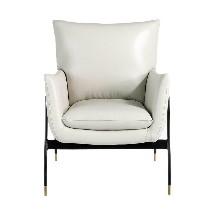 Kortárs stílusú, törtfehér színű, bőr dizájn fotel. acél szerkezettel