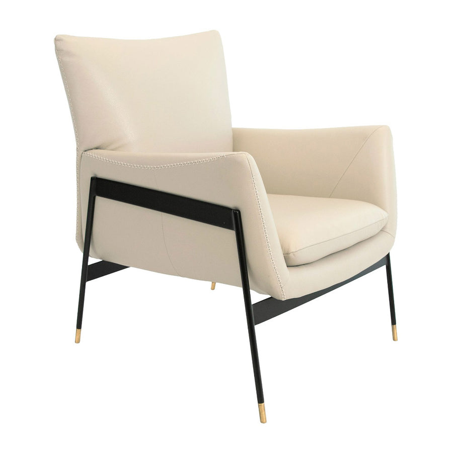 Angel Cerdá törtfehér valódi bőr dizájn fotel fekete acél lábakkal